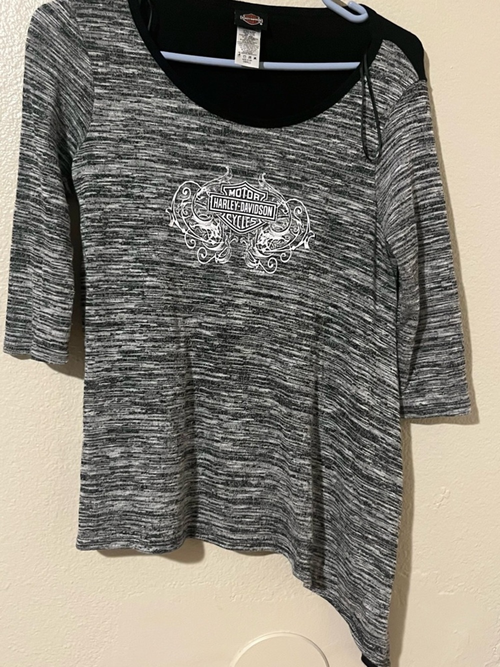 Harley-Davidson Women's Black & Gray Marled Scoop Neck Top with Logo